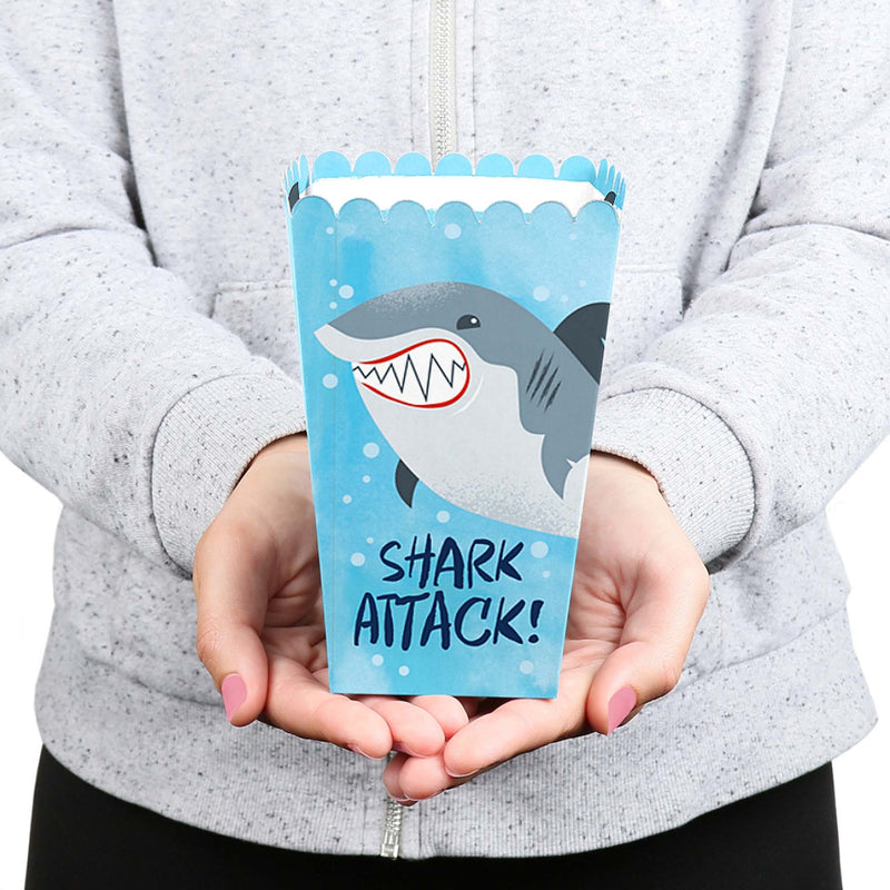 Shark Zone - Jawsome Shark Party or Birthday Party Favor Popcorn Treat Boxes - Set of 12