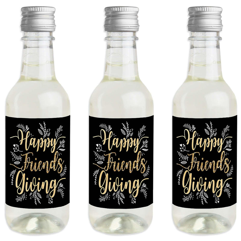 Elegant Thankful for Friends - Mini Wine and Champagne Bottle Label Stickers - Friendsgiving Thanksgiving Party Favor Gift - For Women and Men - Set of 16