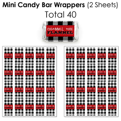 Lumberjack - Channel The Flannel - Mini Candy Bar Wrappers, Round Candy Stickers and Circle Stickers - Buffalo Plaid Party Candy Favor Sticker Kit - 304 Pieces