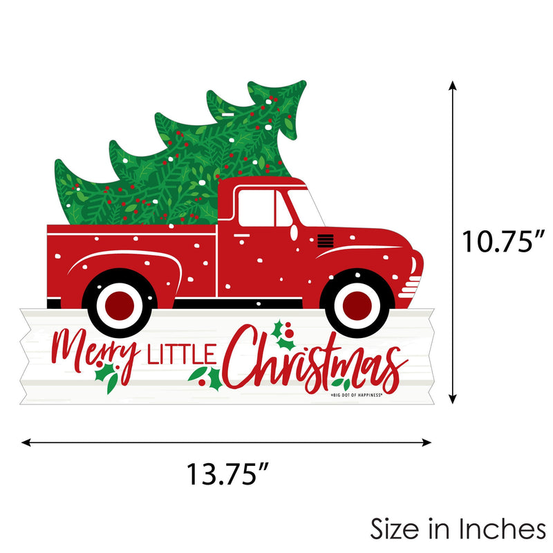 Merry Little Christmas Tree - Hanging Porch Red Truck Christmas Party Outdoor Decorations - Front Door Decor - 1 Piece Sign