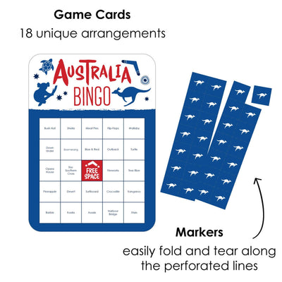 Australia Day - Bar Bingo Cards and Markers - G'Day Mate Aussie Party Shaped Bingo Game - Set of 18