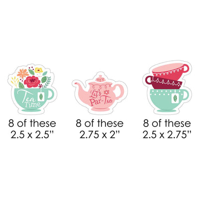 Floral Let's Par-Tea - DIY Shaped Garden Tea Party Cut-Outs - 24 Count