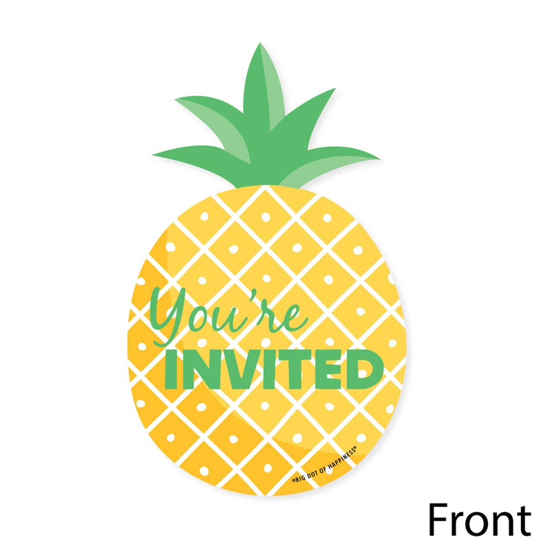 Tropical Pineapple - Shaped Fill-In Invitations - Summer Party Invitation Cards with Envelopes - Set of 12