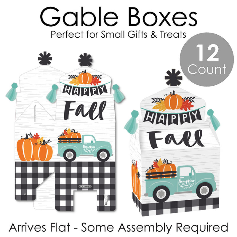 Happy Fall Truck - Treat Box Party Favors - Harvest Pumpkin Party Goodie Gable Boxes - Set of 12