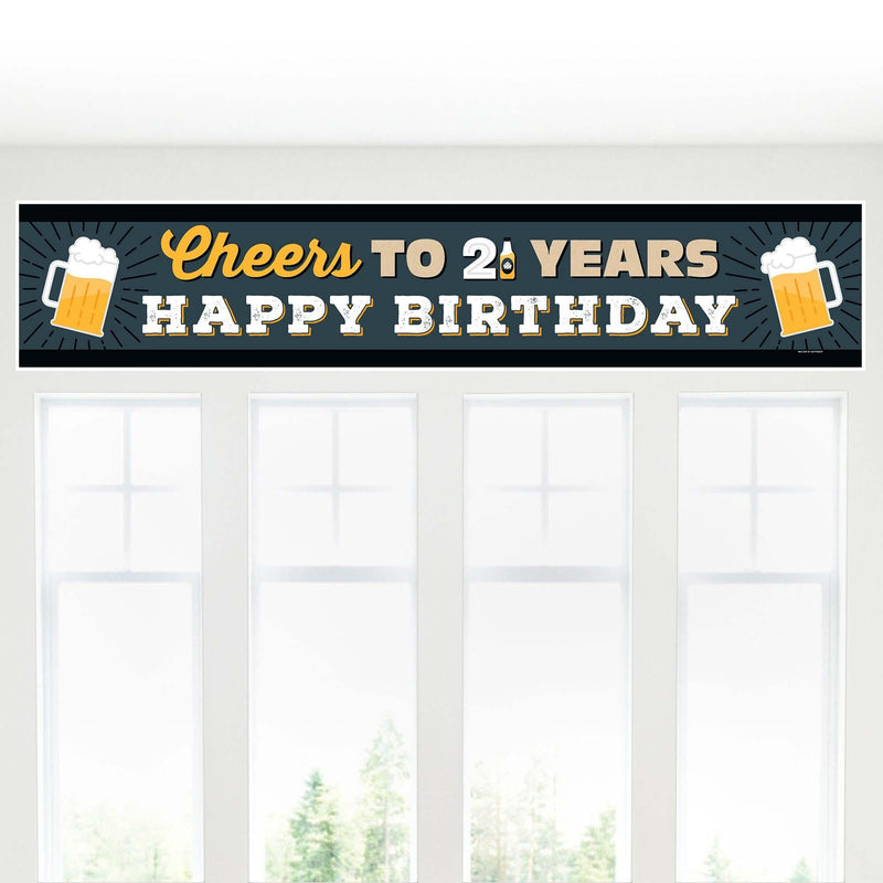 Cheers and Beers to 21 Years - Happy 21st Birthday Decorations Party Banner