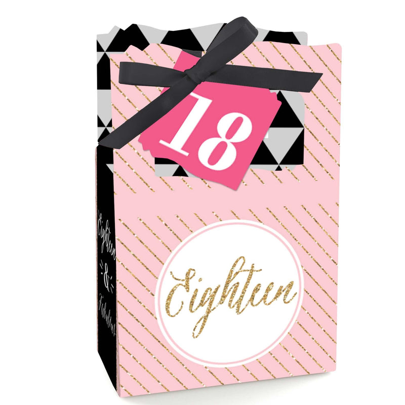 Chic 18th Birthday - Pink, Black and Gold - Party Favor Boxes - Set of 12