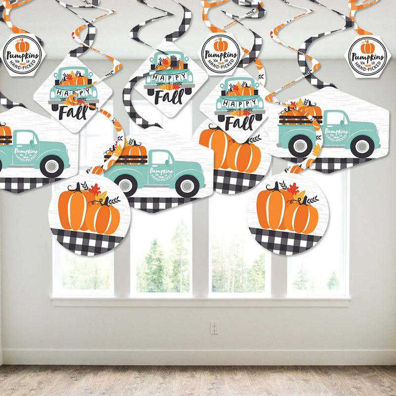 Happy Fall Truck - Harvest Pumpkin Party Hanging Decor - Party Decoration Swirls - Set of 40