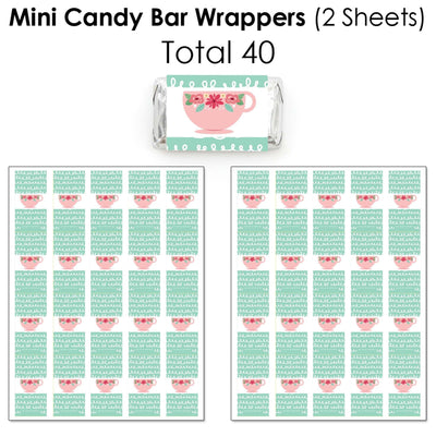 Floral Let's Par-Tea - Mini Candy Bar Wrappers, Round Candy Stickers and Circle Stickers - Garden Tea Party Candy Favor Sticker Kit - 304 Pieces