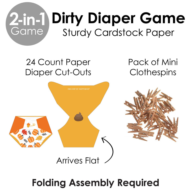 Fall Pumpkin - Halloween or Thanksgiving Baby Shower Conversation Starter - 2-in-1 Dirty Diaper Game - Set of 24