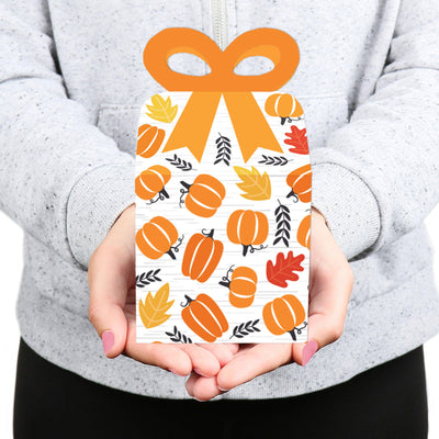 Fall Pumpkin - Square Favor Gift Boxes - Halloween or Thanksgiving Party Bow Boxes - Set of 12