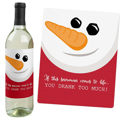 Let It Snow - Snowman - Holiday and Christmas Party Decorations for Women and Men - Wine Bottle Label Stickers - Set of 4