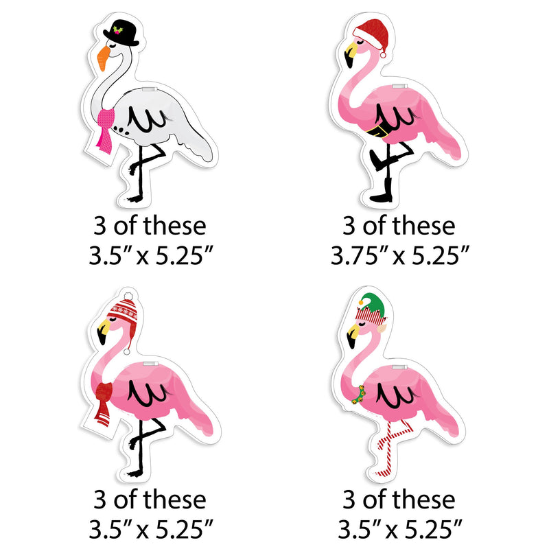 Flamingle Bells - Tropical Christmas Party Decorations - Christmas Tree Ornaments - Set of 12