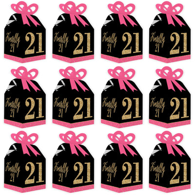 Finally 21 Girl - Square Favor Gift Boxes - 21st Birthday Party Bow Boxes - Set of 12