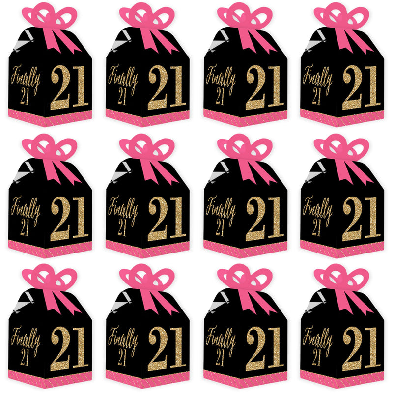 Finally 21 Girl - Square Favor Gift Boxes - 21st Birthday Party Bow Boxes - Set of 12