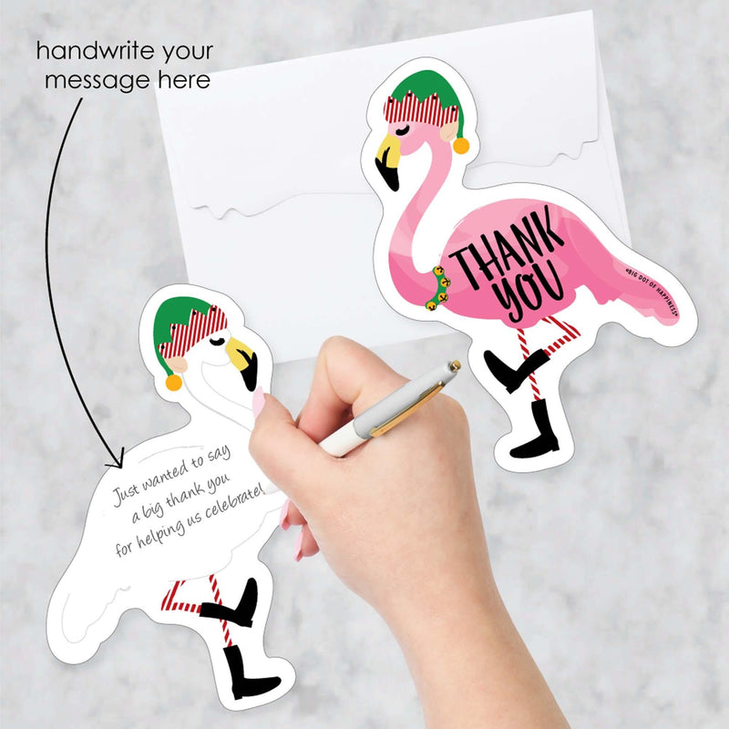 Flamingle Bells - Shaped Thank You Cards - Tropical Christmas Party Thank You Note Cards with Envelopes - Set of 12