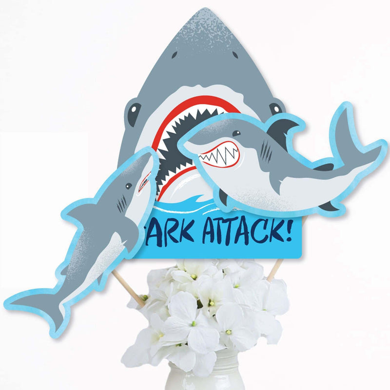 Shark Zone - Jawsome Shark Party or Birthday Party Centerpiece Sticks - Table Toppers - Set of 15