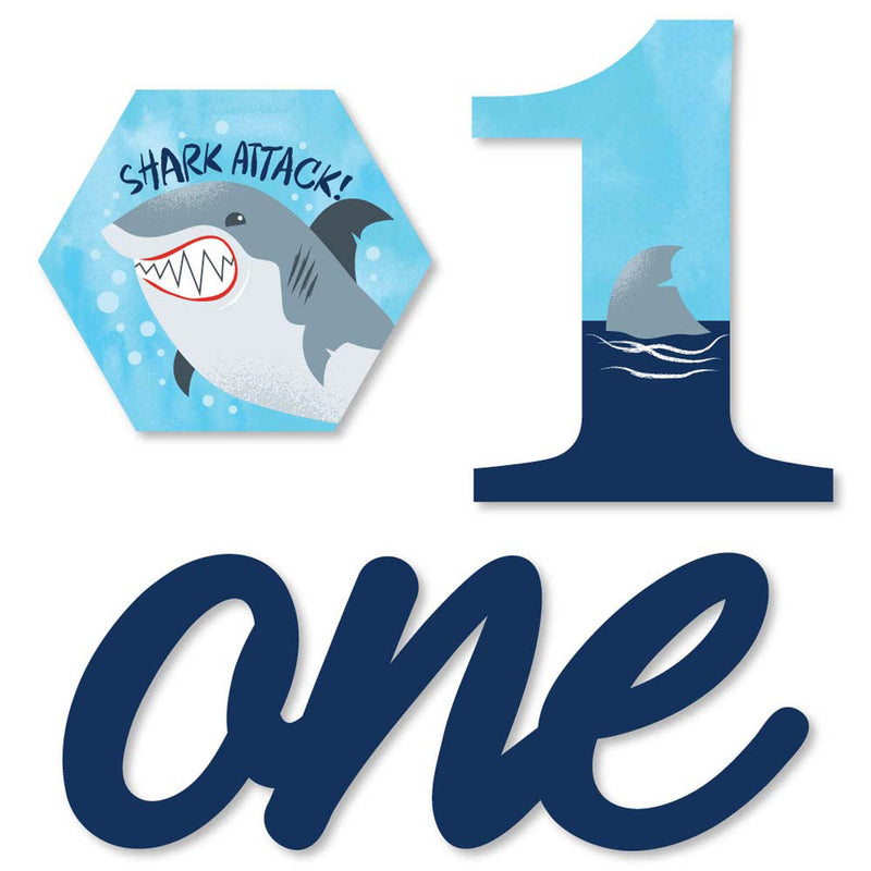 1st Birthday Shark Zone - DIY Shaped Jawsome Shark First Birthday Party Cut-Outs - 24 ct