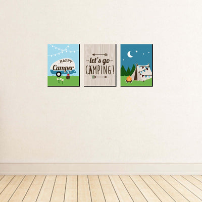 Happy Camper - Nursery Wall Art, Kids Room Decor and Camping Home Decorations - 7.5 x 10 inches - Set of 3 Prints