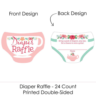 Floral Let's Par-Tea - Diaper Shaped Raffle Ticket Inserts - Garden Tea Party Baby Shower Activities - Diaper Raffle Game - Set of 24