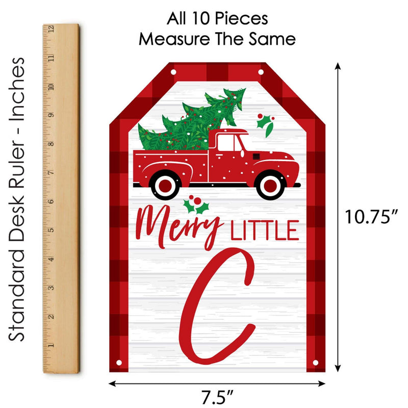 Merry Little Christmas Tree - Hanging Vertical Paper Door Banners - Red Truck and Car Christmas Party Wall Decoration Kit - Indoor Door Decor