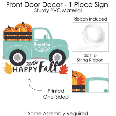 Happy Fall Truck - Hanging Porch Harvest Pumpkin Party Outdoor Decorations - Front Door Decor - 1 Piece Sign