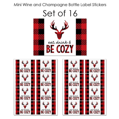 Prancing Plaid - Mini Wine and Champagne Bottle Label Stickers - Reindeer Holiday & Christmas Party Favor Gift - For Women and Men - Set of 16