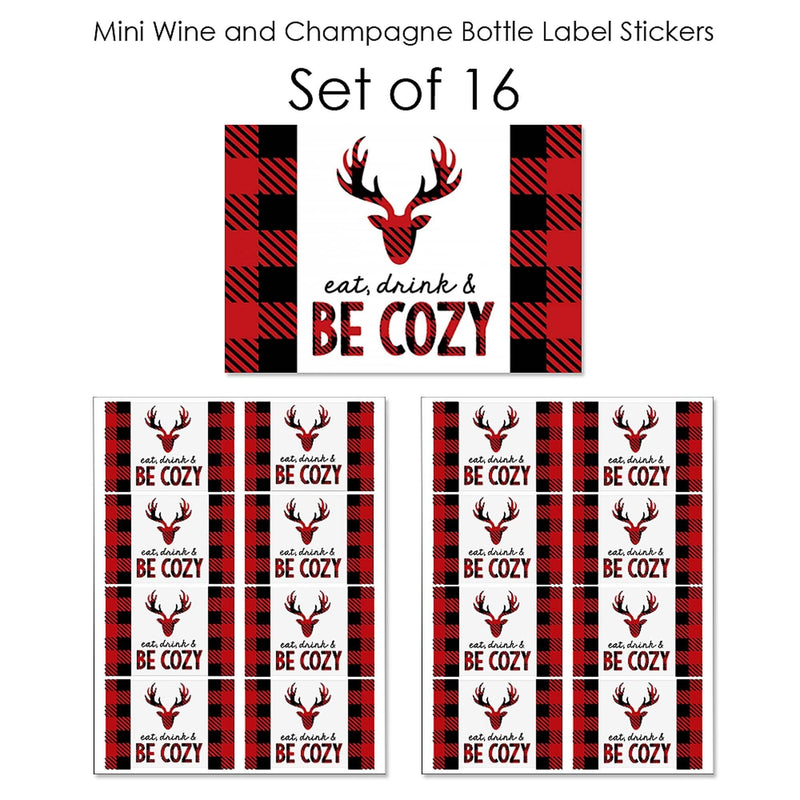 Prancing Plaid - Mini Wine and Champagne Bottle Label Stickers - Reindeer Holiday & Christmas Party Favor Gift - For Women and Men - Set of 16