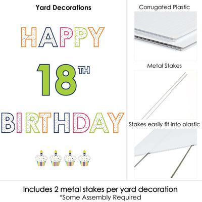 18th Birthday - Cheerful Happy Birthday - Yard Sign Outdoor Lawn Decorations - Colorful Eighteenth Birthday Party Yard Signs - Happy 18th Birthday