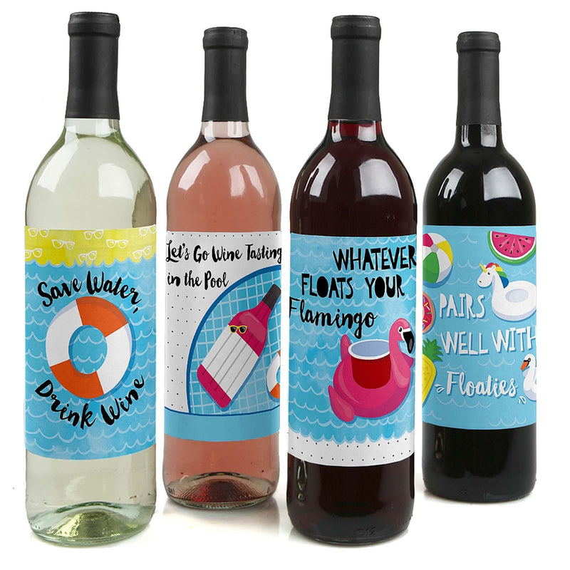 Make A Splash - Pool Party - Summer Swimming Party Decorations for Women and Men - Wine Bottle Label Stickers - Set of 4