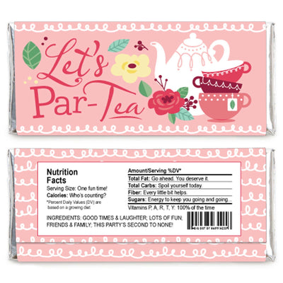 Floral Let's Par-Tea - Candy Bar Wrapper Garden Tea Party Party or Birthday Party Favors - Set of 24