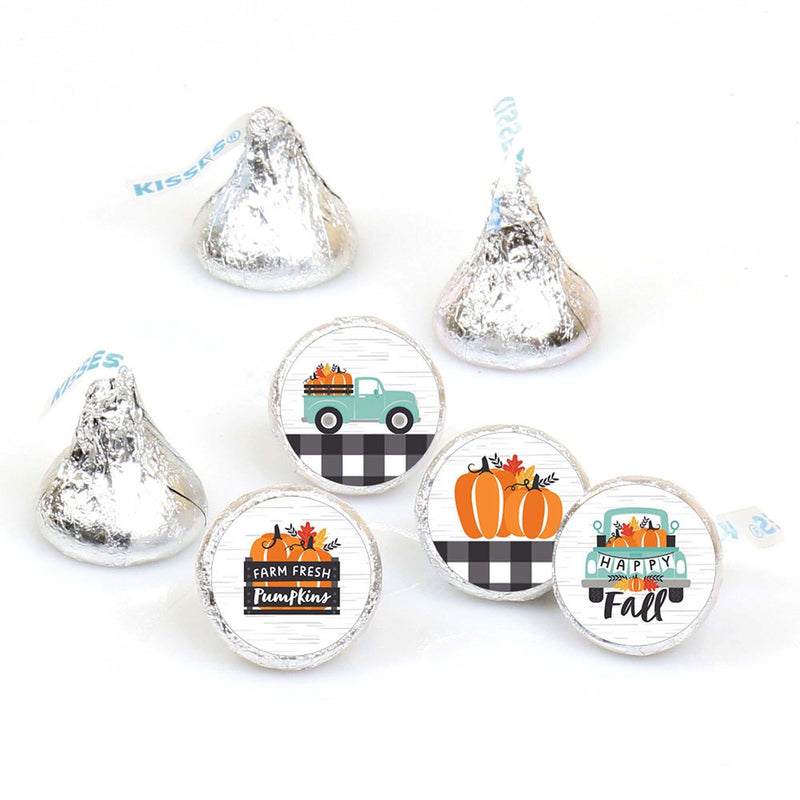 Happy Fall Truck - Round Candy Labels Harvest Pumpkin Party Favors - Fits Hershey&