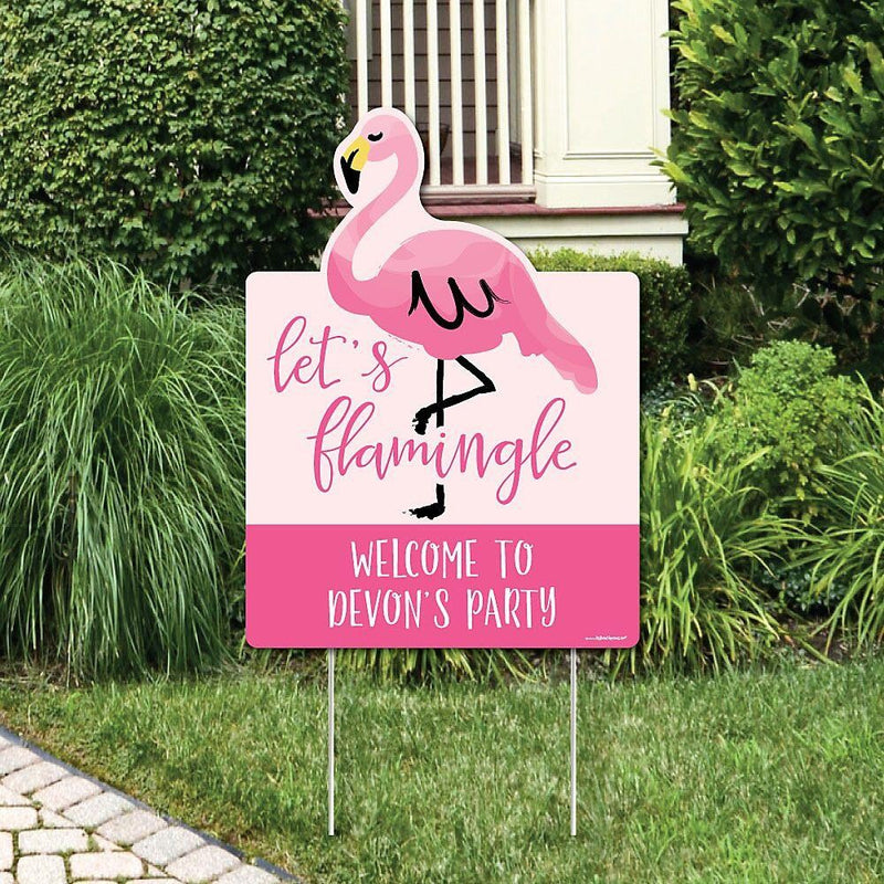 Pink Flamingo - Party Decorations - Tropical Summer Personalized Welcome Yard Sign