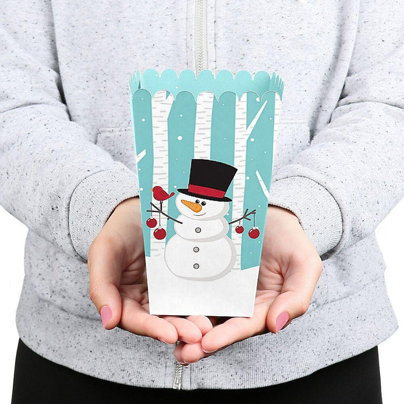 Let It Snow - Snowman - Holiday and Christmas Favor Popcorn Treat Boxes - Set of 12