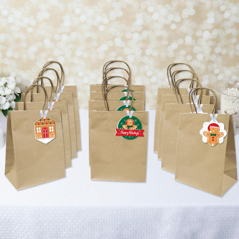 Gingerbread Christmas - Assorted Hanging Gingerbread Man Holiday Party Favor Tags - Gift Tag Toppers - Set of 12