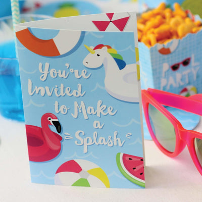 Make A Splash - Pool Party - Fill In Summer Swimming Party or Birthday Party Invitations - 8 ct