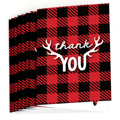 Prancing Plaid - Christmas & Holiday Buffalo Plaid Party Thank You Cards