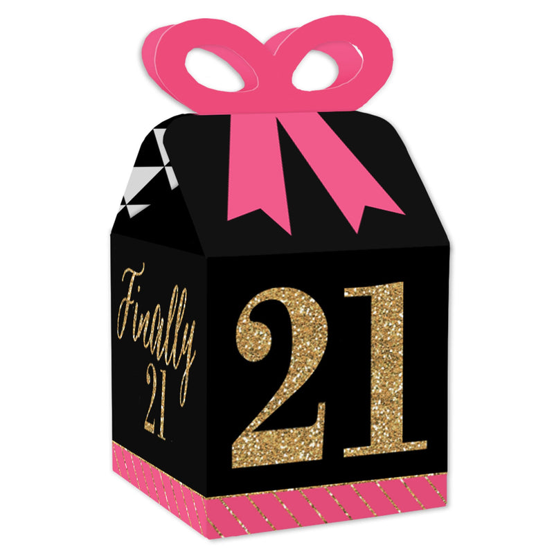 Finally 21 Girl - Square Favor Gift Boxes - 21st Birthday Party Bow Boxes - Set of 12