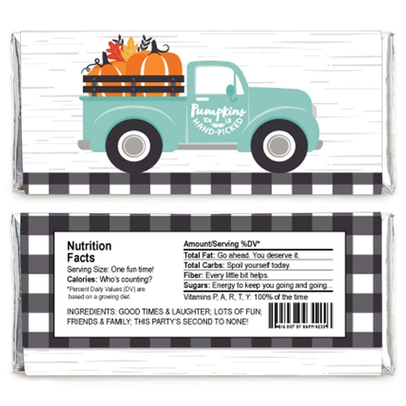 Happy Fall Truck - Candy Bar Wrapper Harvest Pumpkin Party Favors - Set of 24