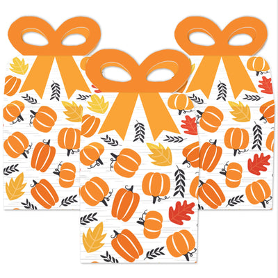 Fall Pumpkin - Square Favor Gift Boxes - Halloween or Thanksgiving Party Bow Boxes - Set of 12