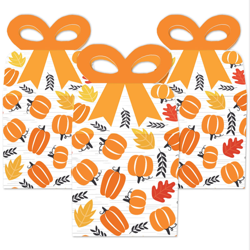 Fall Pumpkin - Square Favor Gift Boxes - Halloween or Thanksgiving Party Bow Boxes - Set of 12