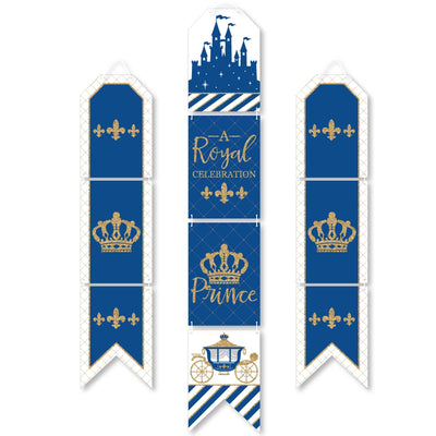 Royal Prince Charming - Hanging Vertical Paper Door Banners - Baby Shower or Birthday Party Wall Decoration Kit - Indoor Door Decor