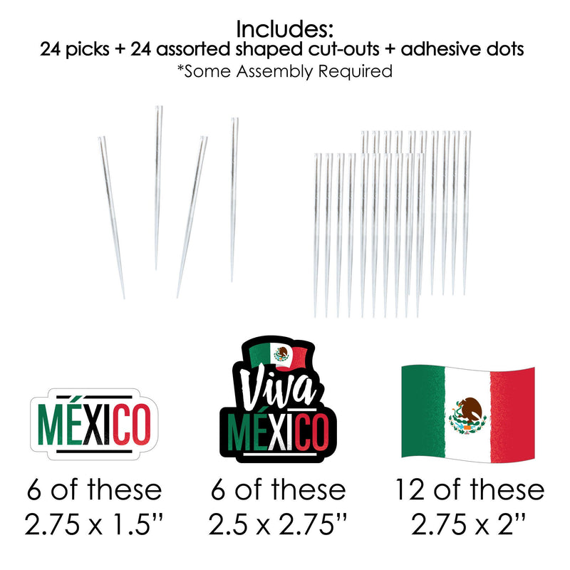 Viva Mexico - Dessert Cupcake Toppers - Mexican Independence Day Party Clear Treat Picks - Set of 24