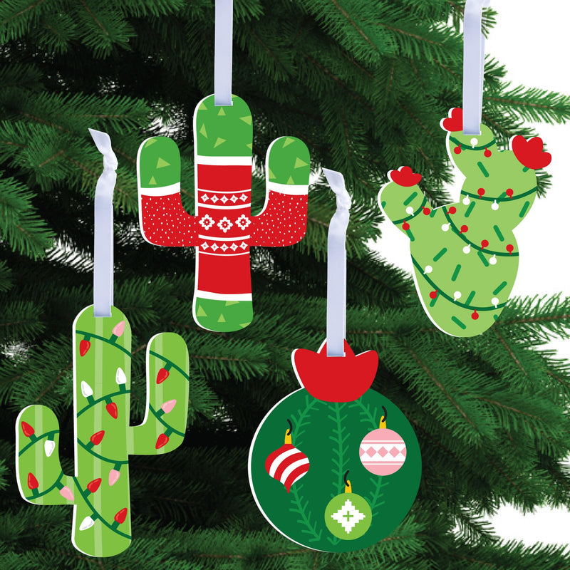 Merry Cactus - Christmas Cactus Party Decorations - Christmas Tree Ornaments - Set of 12