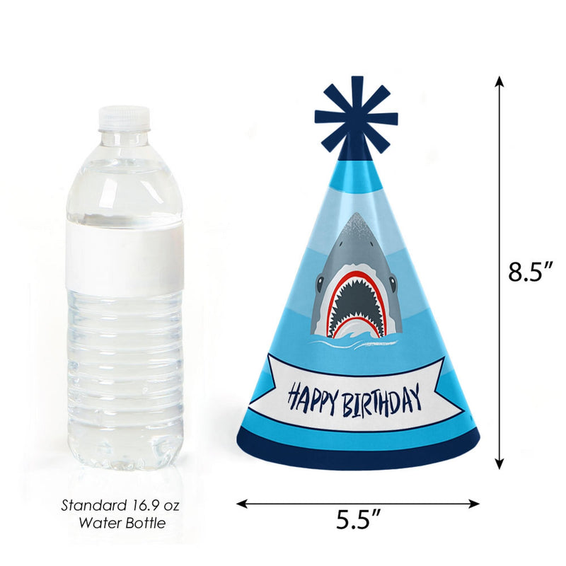 Shark Zone - Cone Jawsome Shark Party or Birthday Party - Happy Birthday Party Hats for Kids and Adults - Set of 8 (Standard Size)