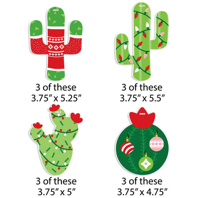 Merry Cactus - Christmas Cactus Party Decorations - Christmas Tree Ornaments - Set of 12