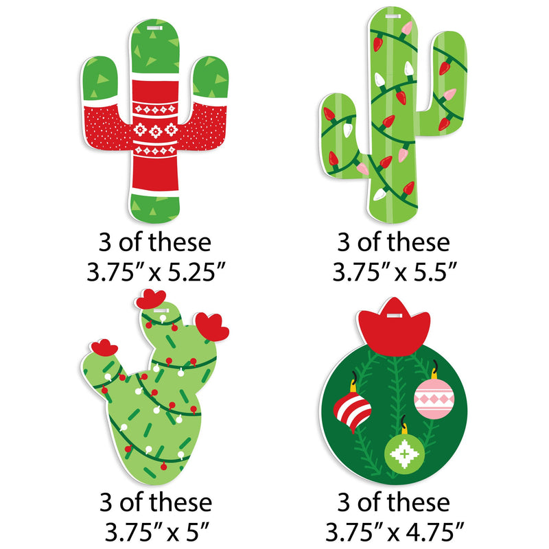 Merry Cactus - Christmas Cactus Party Decorations - Christmas Tree Ornaments - Set of 12