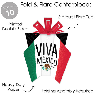 Viva Mexico - Table Decorations - Mexican Independence Day Party Fold and Flare Centerpieces - 10 Count