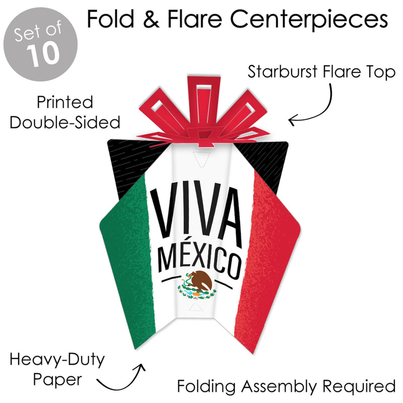 Viva Mexico - Table Decorations - Mexican Independence Day Party Fold and Flare Centerpieces - 10 Count