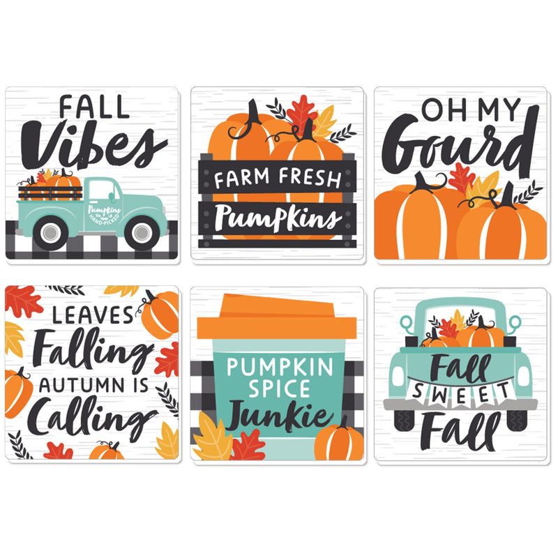 Happy Fall Truck - Funny Harvest Pumpkin Party Decorations - Drink Coasters - Set of 6