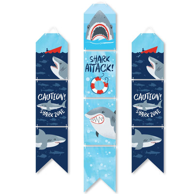 Shark Zone - Hanging Vertical Paper Door Banners - Jawsome Shark Party or Birthday Party Wall Decoration Kit - Indoor Door Decor